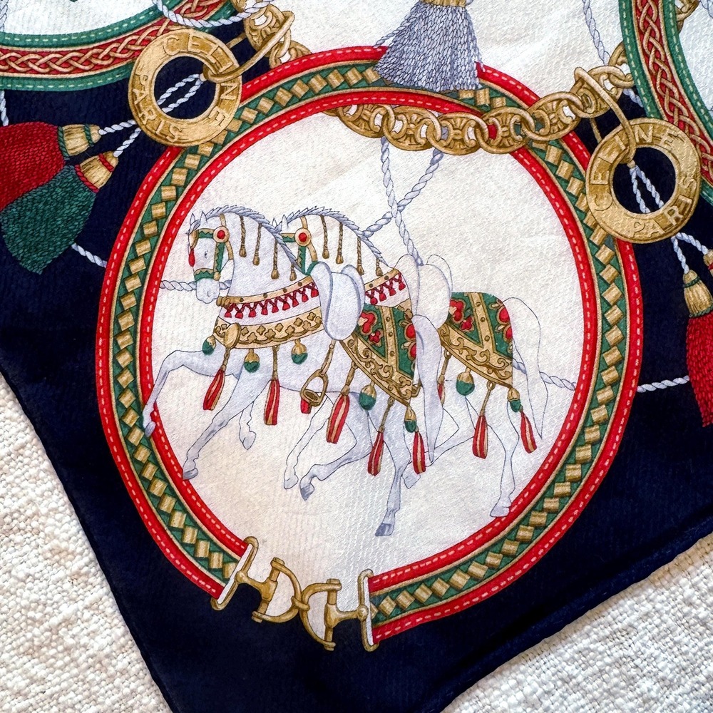 Vintage CELINE Paris Equestrian Foulard Medallion Scarf LIKE‎ NEW - Picture 6 of 7